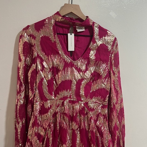 Anthropologie Hemant & Nandita Metallic Maxi Dress Pink & Gold Size4 - Picture 5 of 12